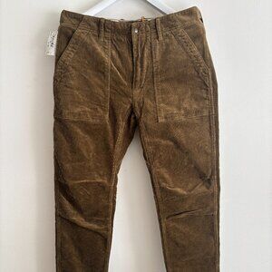 $250 BNWT Relwen Brown Corduroy Supply Fatigue Pants Side Adjuster Tabs 34 x 32